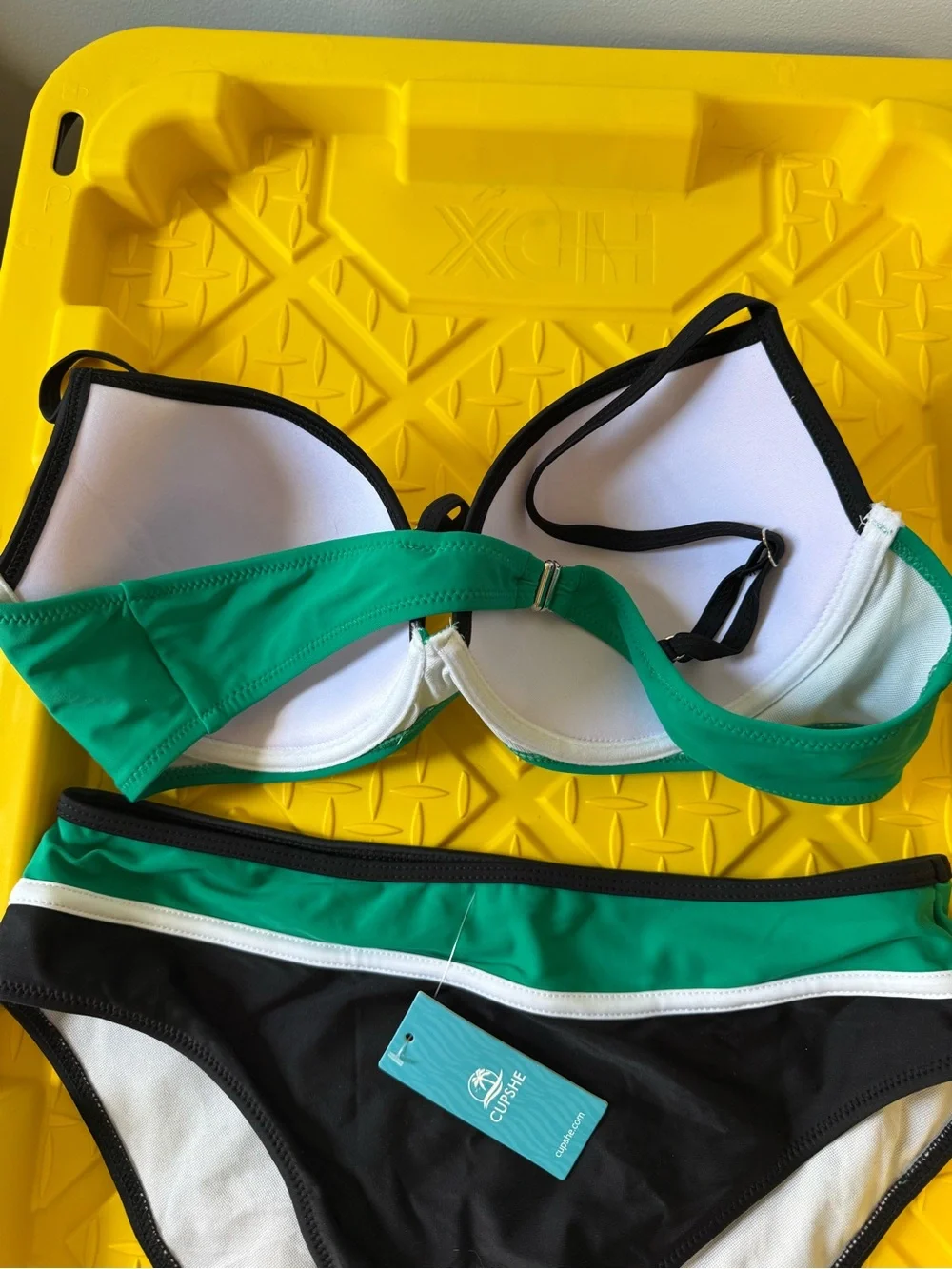 Cupshe Green, Black, White & Pink Colorblock Two-Piece Bikini